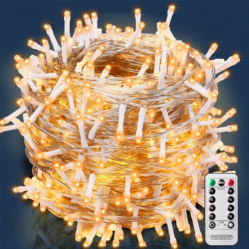 MONZANA® 600 LED Lichterkette 60m mit Fernbedienung Timer Innen Außen 8 Modi Dimmbar IP44 Wetterfest Stecker Weihnachten Weihnachtsbeleuchtung Warmweiß von Monzana