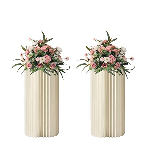 MooBeey Zylinder-Standfuß Blumenständer Blumenboden Vase aus Papier, Faltbare Papiersäulen Zylinderbasisanzeige mit PVC-Panel, Weiße Runde Display-Ständer Zylindertische für Hochzeit, Party (60 cm) von MooBeey