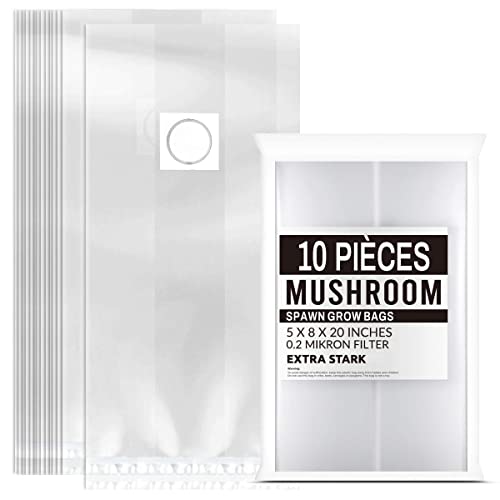 Moollyfox 10 x Pilzzuchtbeutel, 32 x 50 cm, PVC, Mushroom Spawn Grow Bag mit Filter von 0,2 Mikron, reißfest, Kulturbeutel für Gartenbau, Gewächshaus, von Moollyfox