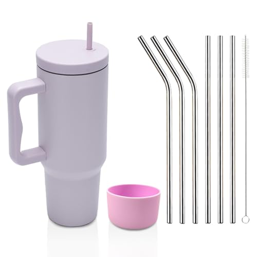 Moollyfox Auslaufsicher 1200 ml Doppelwandiger Edelstahl Vakuum Isolierbecher mit Griff Upgrade Kaffeetasse Becher 40 oz Reisebecher Autobecher Thermobecher mit Strohhalm aus Edelstahl von Moollyfox