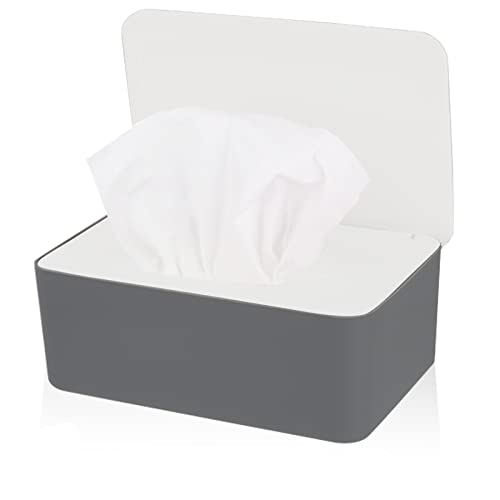 Feuchttücher Box Baby Toilettenpapier Box, Taschentuchhalter Kunststoff Tücherbox Spender Serviettenbox mit Deckel Hält die Tücher Frisch Staubdicht für Zuhause und Büro (Grau) von MoonSing