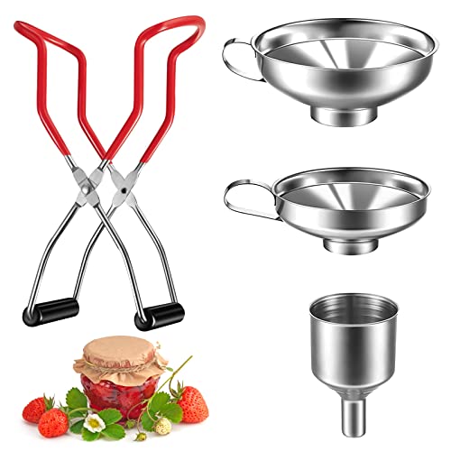 Trichter Edelstahl Set, küche Marmeladentrichter Einfülltrichter, 4 Stück Einmachtrichter mit Griff und Einmachgläser Heber, zum Umfüllen von Gewürzen, Flüssigkeiten, Pulver, Bohnen Konfitüre von MoonSing