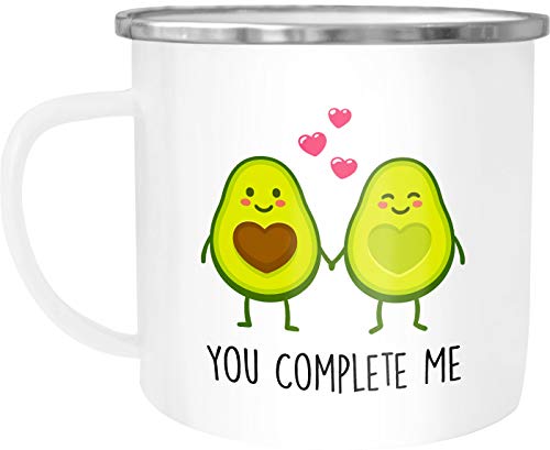 MoonWorks® Emaille Tasse Becher Avocado Love - You complete me Kaffeetasse Geschenk Liebe weiß-metall unisize von MoonWorks