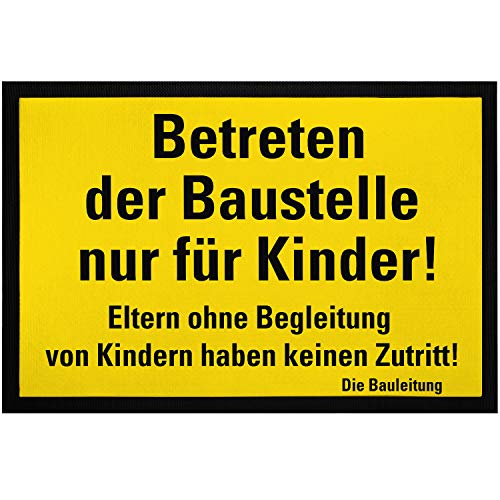 MoonWorks® Fußmatte lustig Betreten der Baustelle nur für Kinder! ironische Warnung rutschfest & waschbar schwarz 60x40cm von MoonWorks