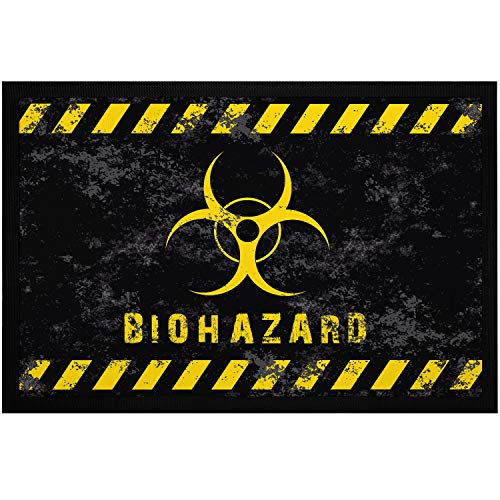 MoonWorks® Fußmatte mit Spruch Biohazard Biogefährdung Warnung Warnsymbol rutschfest & waschbar schwarz 60x40cm von MoonWorks