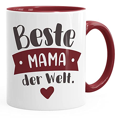 MoonWorks® Kaffee-Tasse Beste/r Mama/Papa der Welt Vatertagsgeschenk Muttertagsgeschenk Weihnachten Geschenk Beste Mama inner-bordeaux Keramik-Tasse von MoonWorks