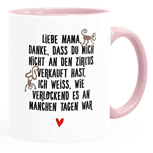 MoonWorks® Kaffee-Tasse Geschenk für Mama Tochter Sohn Herz Spruch lustig Danke dass du mich nichtt verkauft hast weiss-innen-rosa Keramik-Tasse von MoonWorks