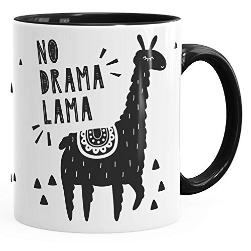 MoonWorks® Kaffee-Tasse mit Spruch No Drama Lama Motiv Print Tier Bürotasse lustige Kaffeebecher schwarz Keramik-Tasse von MoonWorks
