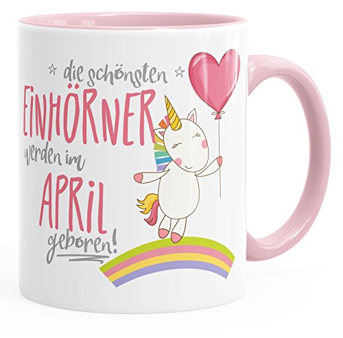 MoonWorks Geburtstags-Tasse die schönsten Einhörner werden im April geboren Geschenk-Tasse rosa unisize von MoonWorks