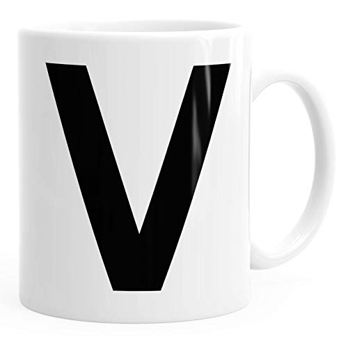 MoonWorks Kaffee-Tasse Buchstaben Buchstabe Arial Bold glänzend Kaffeetasse Teetasse Keramiktasse V weiß unisize von MoonWorks