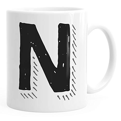 MoonWorks Kaffee-Tasse Buchstaben Buchstabe glänzend Kaffeetasse Teetasse Keramiktasse N weiß unisize von MoonWorks