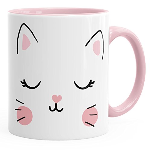 MoonWorks Kaffee-Tasse Katze Katzengesicht Cat Teetasse Keramiktasse rosa unisize von MoonWorks
