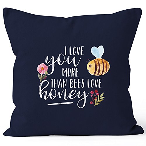 MoonWorks Kissenbezug I Love You More Than Bees Love Honey Ich Liebe Dich mehr als die Biene den Honig 40x40 Baumwolle Navy 40cm x 40cm von MoonWorks