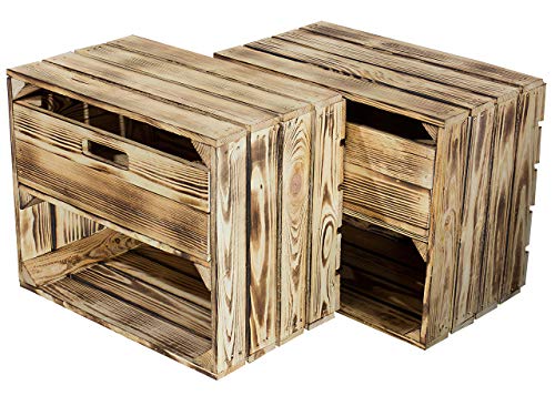 Moooble geflammte Holzkisten mit Schublade | 50x40x30 cm | Nachtschrank mit Fach zur Aufbewahrung, Platz für Bücher und Ablagefläche (2) von Moooble