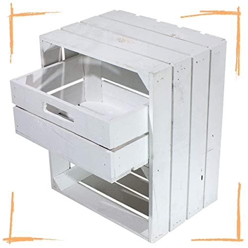 Moooble weiße hochkant stehende Holzkisten | mit Schublade | 40x30x50 cm | Obstkiste als Ablage, Beistellmöbel für drinnen und draußen (2) von Moooble