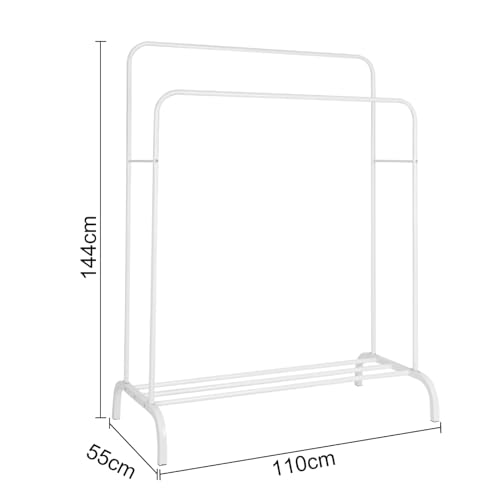 MorNon Kleiderständer Freistehender Kleiderbügel Doppelruten Multifunktional Leicht zu Trocknen Innen- und Außenmontage für Schlafzimmer Waschräume Ausstellungsräume (Weiß) von MorNon