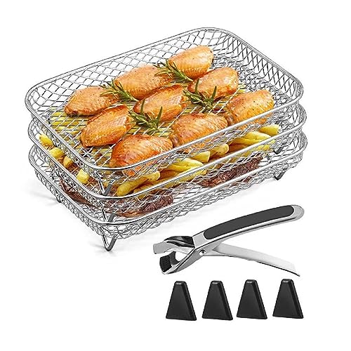 3-Layers Air Fryers Rack Stackable Grid Grilling Rack Stainless Steel Kitchen Oven Cooker Gadgets Air Fryer Rack Home Kitchen Oven Anti Rack Air Fryer Three von Morain