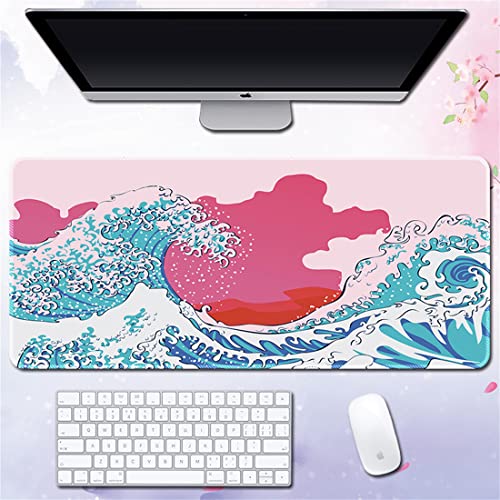 Morain Gaming-Mauspad, Kunstdruck, Malerei, Hokusai, die große Welle, groß, rechteckig, rutschfest, Gummi, Mauspad, 600 x 300 x 3 mm, Stil 2 von Morain