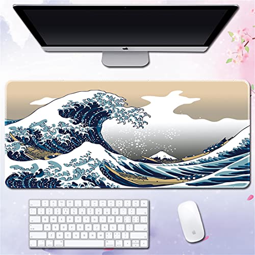 Morain Gaming-Mauspad, Kunstdruck, Malerei, Hokusai, die große Welle, groß, rechteckig, rutschfest, Gummi, Mauspad, 800 x 400 x 3 mm, Stil 5 von Morain