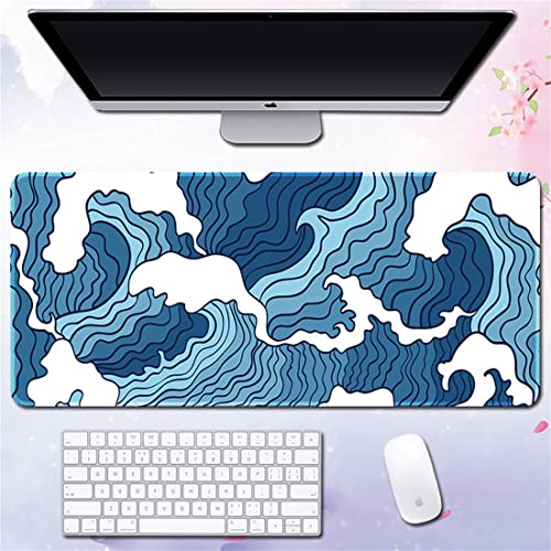 Morain Gaming-Mauspad, Kunstdruck, Gemälde, Hokusai, die große Welle, groß, rechteckig, rutschfestes Gummi-Mauspad, Mauspad, 900 x 400 x 3 mm, Stil 12 von Morain