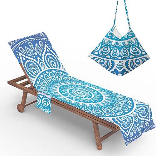 Morbuy Liegestuhl Handtuch mit Taschen, Strandtuch für Liegen, Bohemian Mandala Strandliegen Handtuch Mikrofaser Leicht Strandtuch für Schwimmbäder, Strände, Gartenhotels (73x210cm,Blau) von Morbuy
