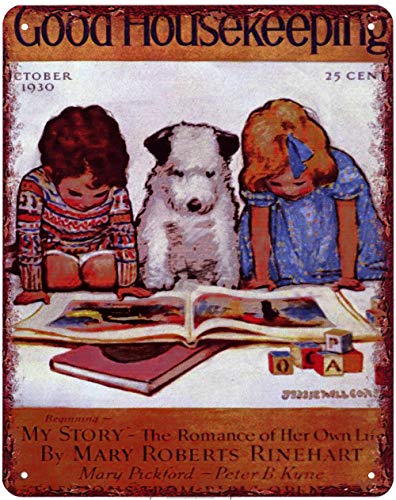 Blechschild Good Housekeeping Kinder mit Hund 20 x 25 cm Deko Schild mit Aufdruck Aufschrift von Moritz