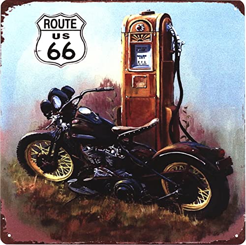 Blechschild Route 66 US Motorrad Zapfsäule 30 x 30 cm Geschenk-Idee aus Metall Vintage-Design zur Dekoration von Moritz
