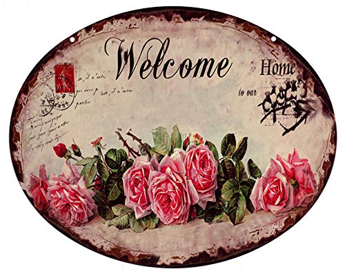 Blechschild Welcome Home Rosen 20 x 25 cm Deko Schild mit Aufdruck Aufschrift von Moritz