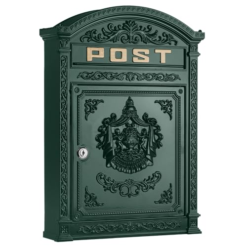 Briefkasten Englischer Postkasten zur Wandmontage grün Nostalgie Antik Stil aus Aluguss Standardformat für Briefe bis Großbriefe von Moritz