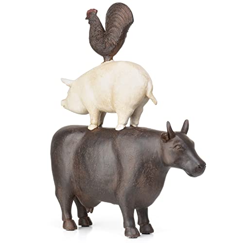 Moritz Deko-Figur Kuh Schwein und Hahn Stehen aufeinander aus Polyresin Dekorations Idee Standdeko Tierwelt Statue Skulptur von Moritz