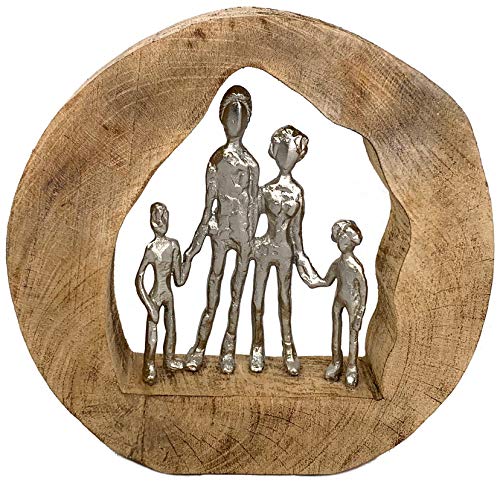 Moritz Skulptur Familie I Family I 29 x 7 x 28 cm schöne Dekofigur I Harmonie I Mango Holz Aluminium I Mangoholz Holz Deko Figur I Wohnzimmer Dekoration I Tisch Deko I Skulpturen Deko Modern von Moritz