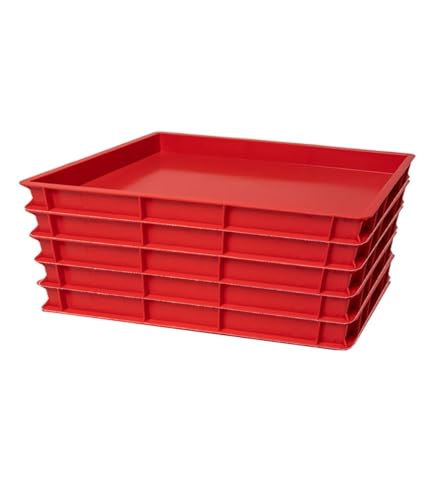 Morleos 5x Pizzaballenbox | 60x40x7 cm | Rot | Made in Italy | Gärbox Teigballenbox Teigwanne Teigbox Teigkasten Hefekiste | stapelbar | Pizza - Waffel - Kuchen - Brotteig von Morleos