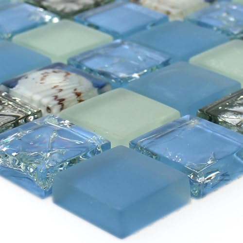Glas Mosaik Fliesen Muschel Blau Mix von Mosafil