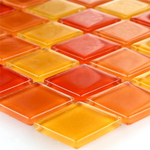 Glasmosaik Fliesen Matte Gelb Rot Orange Küchenspiegel Dusche Boden Wand WC Bad von Mosafil