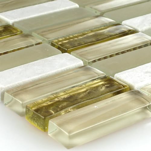 Muster von Mosaikfliesen Glas Marmor Weiß Gold Mix von Mosafil