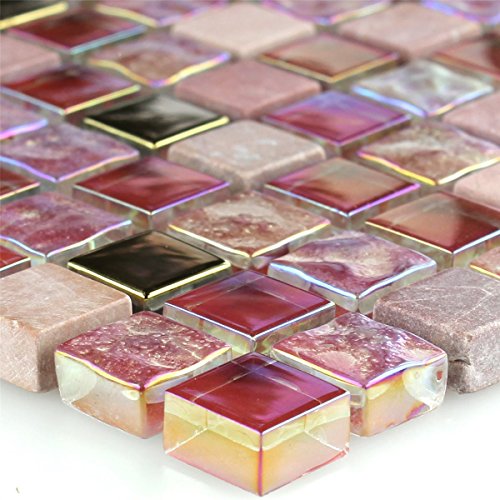 Muster von Mosaikfliesen Glas Naturstein Rot Rosa Gold von Mosafil