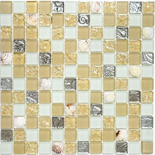 Glasmosaik Quadrat Crystal Muschel beige Transluzent Transparent 3D, Mosaikstein Format: 23x23x8 mm, Bogengröße: 300x300 mm, 1 Bogen/Matte von Mosaik-Netzwerk