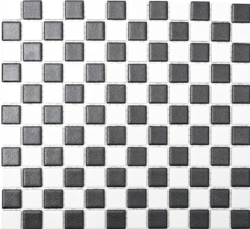 Keramik Mosaik RUTSCHSICHER Schachbrett schwarz weiß matt unglasiert DUSCHTASSE BODENFLIESE - MOS18-0305-R10 / 1 Mosaikmatte von Mosaik-Netzwerk
