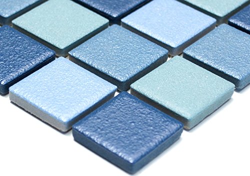 Keramik Mosaik blau türkis Poolmosaikfliese RUTSCHEMMEND DUSCHTASSE BODENFLIESE Fliesenspiegel Küche Wand - MOS18-0404-R10 / 1 Mosaikmatte von conwire