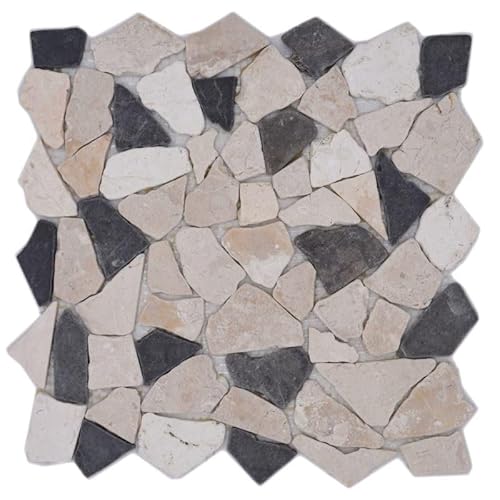 Mosaik Bruch/Ciot mix BianconeJava Marmor Naturstein Küche, Mosaikstein Format: 15-69x8 mm, Bogengröße: 305x305 mm, 10 Bögen von Mosaik-Netzwerk