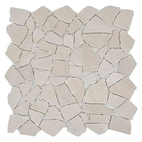 Mosaik Bruch/Ciot uni Botticino Marmor Naturstein Küche, Mosaikstein Format: 15-69x8 mm, Bogengröße: 305x305 mm, 1 Bogen/Matte von conwire