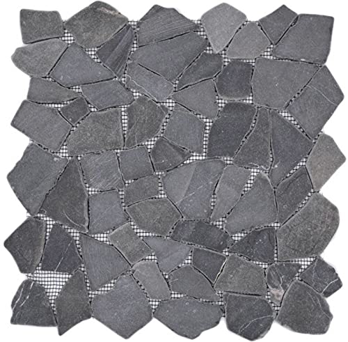 Mosaik Bruch/Ciot uni Neromarquina Marmor Naturstein Küche, Mosaikstein Format: 15-69x8 mm, Bogengröße: 305x305 mm, 10 Bögen von Mosaik-Netzwerk