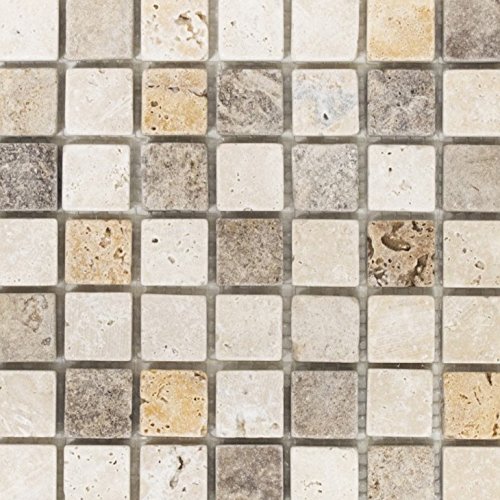 Mosaik Fliese Travertin Naturstein beige braun Travertin tumbled für BODEN WAND BAD WC DUSCHE KÜCHE FLIESENSPIEGEL THEKENVERKLEIDUNG BADEWANNENVERKLEIDUNG Mosaikmatte Mosaikplatte von conwire