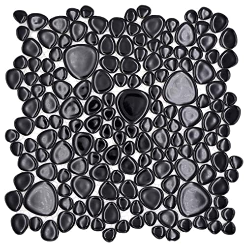 Kieselmosaik Pebbles Keramik schwarz Spots Duschtasse Fliesenspiegel MOS12-0302 | 10 Mosaikmatten von conwire