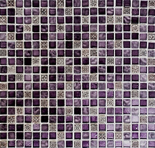 Mosaik Quadrat Crystal/Stein/Resin mix lila/lila matt Glas Naturstein Ornament Fliesenspiegel, Mosaikstein Format: 15x15x8 mm, Bogengröße: 322x305 mm, 10 Bögen von Mosaik-Netzwerk