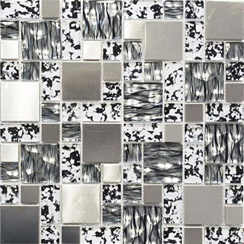 Mosaik-Netzwerk MosaikflieseKombination Crystal/Stahl mix schwarz struktur Glasmosaik Transluzent Transparent 3D, Mosaikstein Format: 23x23/23x48/48x48x8 mm, Bogengröße: 300x300 mm, 10 Bögen von Mosaik-Netzwerk