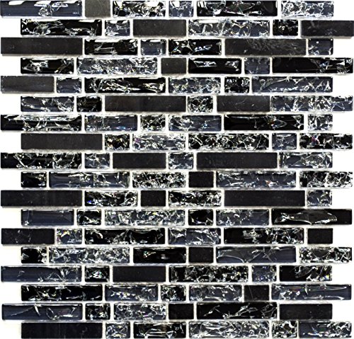 Mosaik-Netzwerk MosaikflieseVerbund Crystal/Stein mix schwarz Glasmosaik Transluzent Transparent 3D, Mosaikstein Format: 15x23/48/73x8 mm, Bogengröße: 298x305 mm, 10 Bögen von Mosaik-Netzwerk