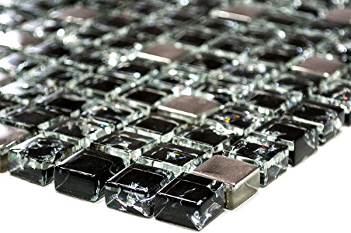 Mosaik Quadrat Crystal mix schwarz/silber Glasmosaik Transluzent Transparent 3D, Mosaikstein Format: 15x15x8 mm, Bogengröße: 60 x 100 mm, 1 Handmuster ca. 6x10 cm von Mosaik-Netzwerk