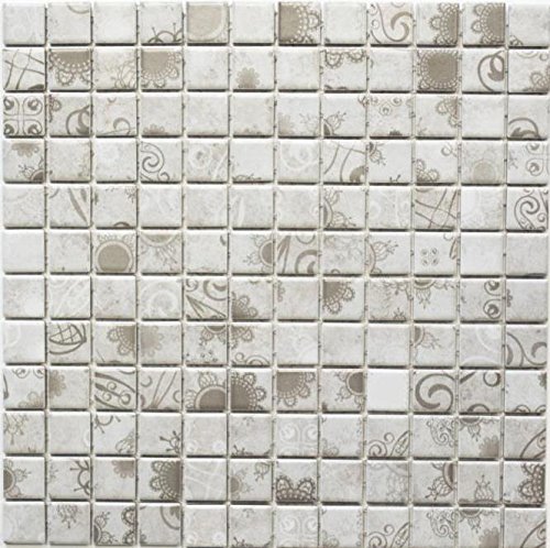Mosaik Quadrat Laceo Grey Keramik Mosaik | 10 Mosaikmatten von Mosaik-Netzwerk