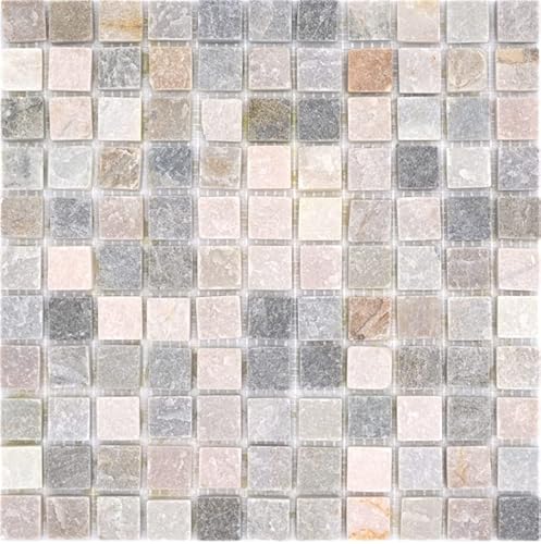 Mosaik Quadrat Quarzit beige/grau Quarzit Naturstein Küche, Mosaikstein Format: 22x22x10 mm, Bogengröße: 305x305 mm, 10 Bögen von Mosaik-Netzwerk